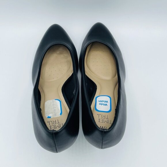 Time and Tru Shoes Womens Size 7.5 Wide Black Kitten Heels Slip On Career Office - Picture 8 of 12
